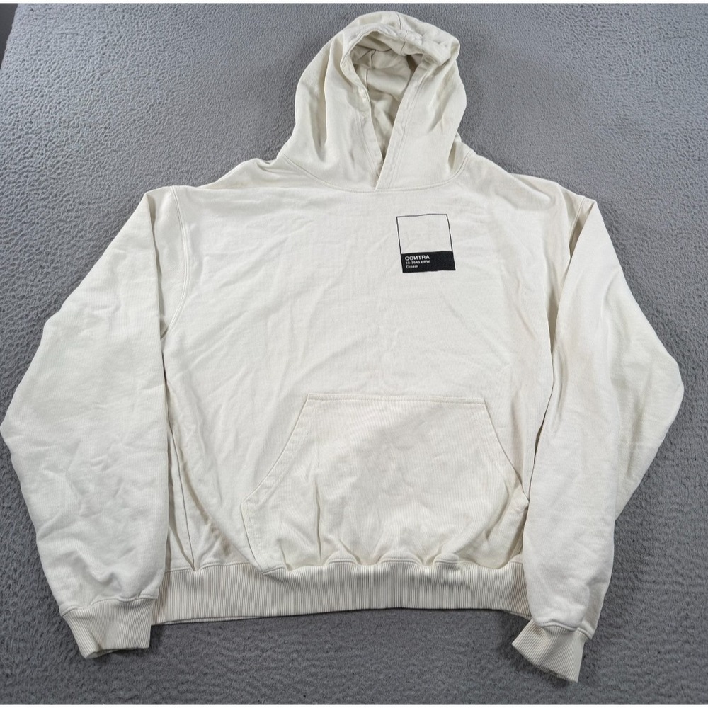 Contra New York Hoodie Mens XL Ivory Hooded Kangaroo Pockets Sweatshirt Pullover